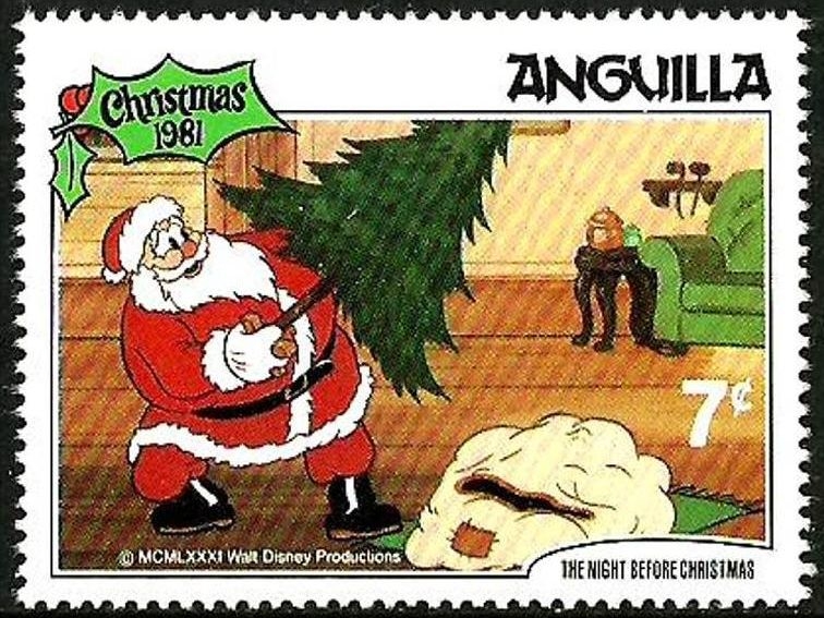 Anguilla 1981 Scott 457 Sello ** Walt Disney La noche de Navidad Papa Noel y Arbol Navidad 7c 